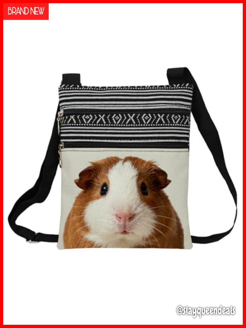 Polyester Guinea Pig Animal Print Crossbody Bag Adjustable Strap Zipper Pouch